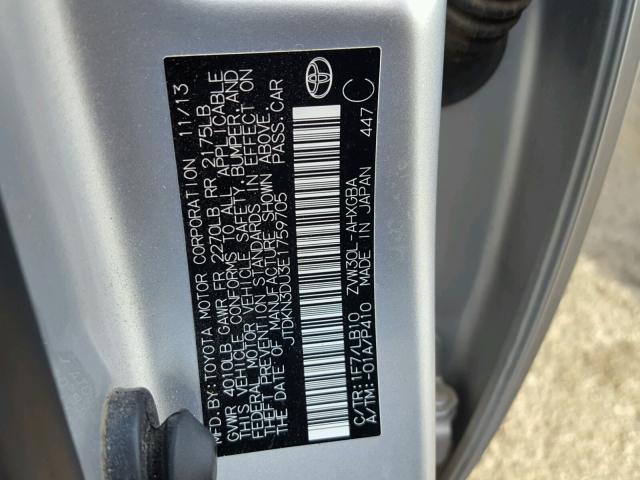 JTDKN3DU3E1759705 - 2014 TOYOTA PRIUS SILVER photo 7