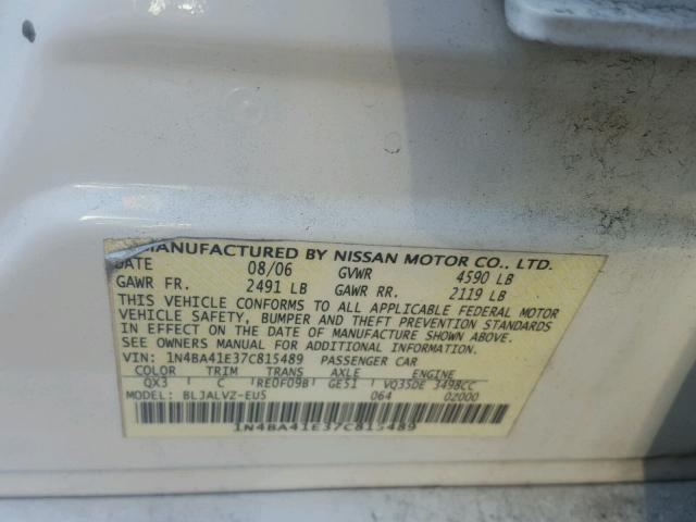 1N4BA41E37C815489 - 2007 NISSAN MAXIMA SE WHITE photo 10