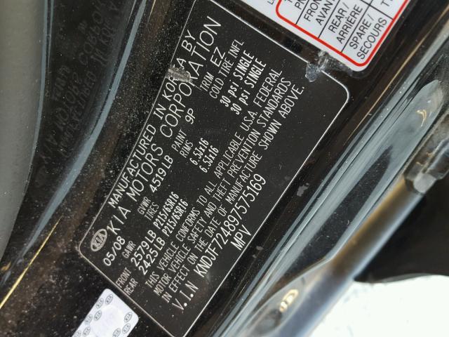 KNDJF724897575169 - 2009 KIA SPORTAGE L BLACK photo 10