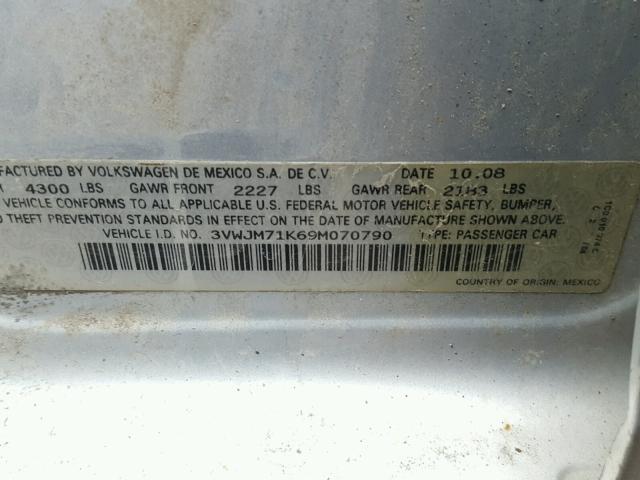 3VWJM71K69M070790 - 2009 VOLKSWAGEN JETTA S SILVER photo 10