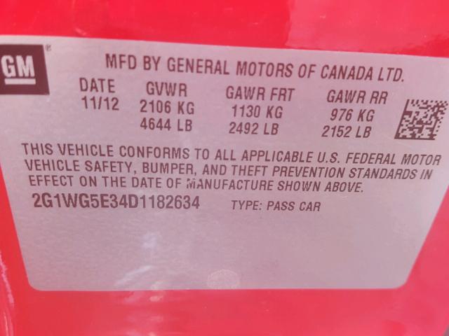 2G1WG5E34D1182634 - 2013 CHEVROLET IMPALA LT RED photo 10