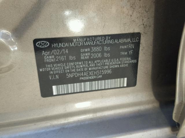 5NPDH4AEXEH515996 - 2014 HYUNDAI ELANTRA SE BEIGE photo 10