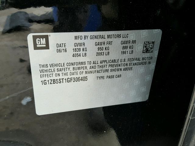 1G1ZB5ST1GF306405 - 2016 CHEVROLET MALIBU LS შავი ფოტო 10