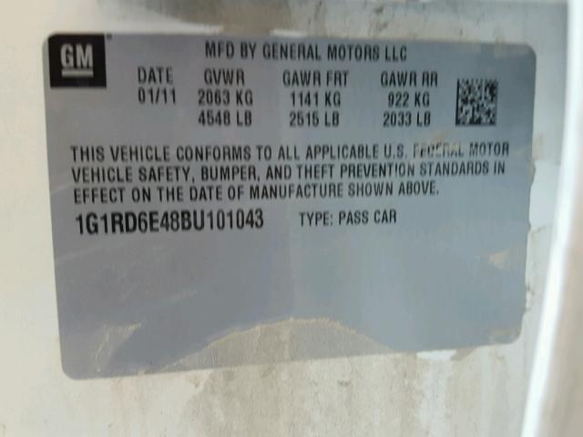 1G1RD6E48BU101043 - 2011 CHEVROLET VOLT WHITE photo 10