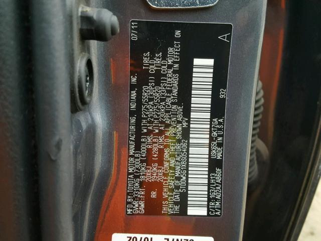 5TDDW5G1XBS054062 - 2011 TOYOTA SEQUOIA PL BLUE photo 10