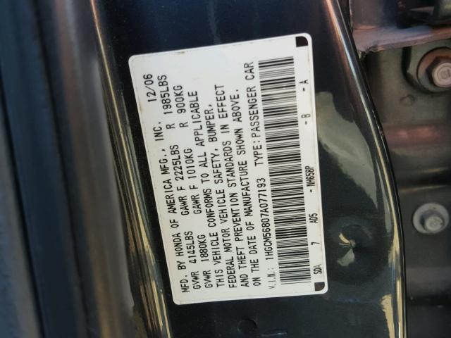 1HGCM56807A077193 - 2007 HONDA ACCORD EX GRAY photo 10