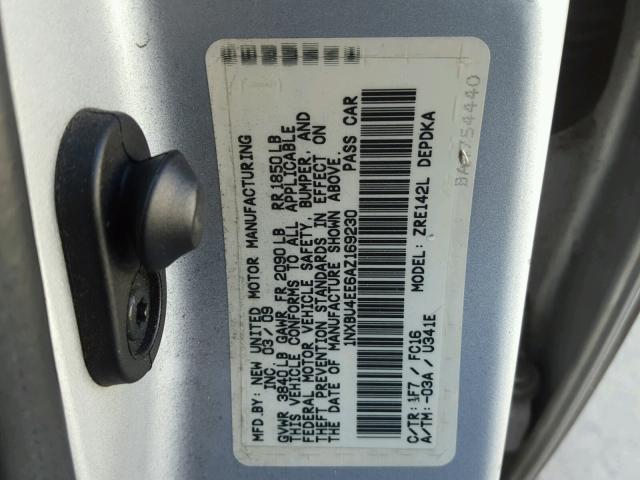 1NXBU4EE6AZ169230 - 2010 TOYOTA COROLLA BA SILVER photo 10