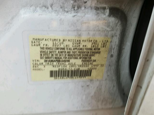 3N1AB6AP0BL649299 - 2011 NISSAN SENTRA 2.0 WHITE photo 10