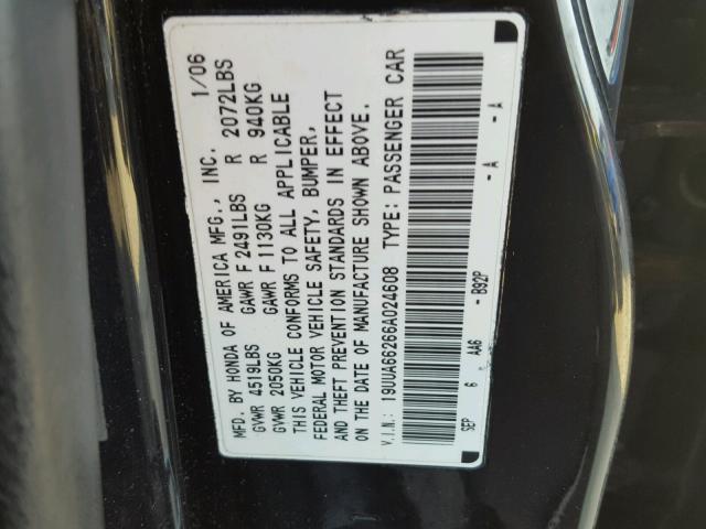 19UUA66266A024608 - 2006 ACURA 3.2TL BLACK photo 10