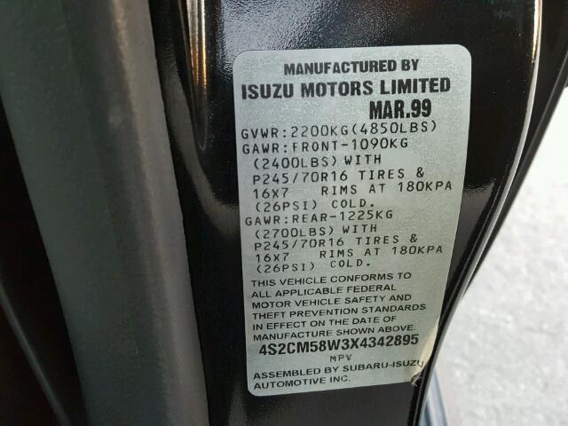 4S2CM58W3X4342895 - 1999 ISUZU RODEO S BLACK photo 10