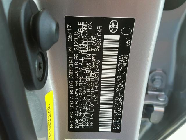 JTNB11HK9J3014993 - 2018 TOYOTA CAMRY L Gümüş foto 10