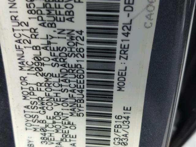 5YFBU4EE6DP126724 - 2013 TOYOTA COROLLA BA CHARCOAL photo 10