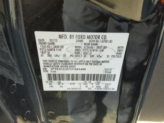 1FTEX1CM7CFA81456 - 2012 FORD F150 SUPER BLACK photo 10