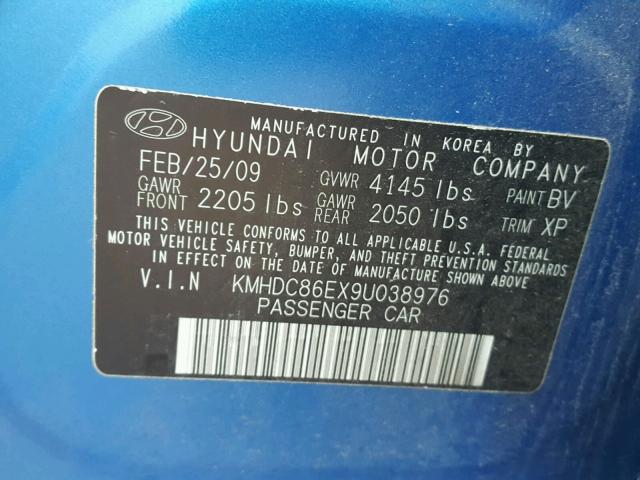 KMHDC86EX9U038976 - 2009 HYUNDAI ELANTRA TO BLUE photo 10