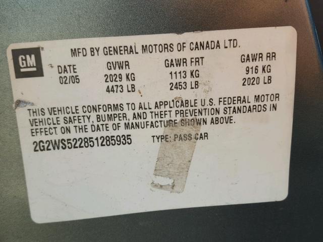 2G2WS522851285935 - 2005 PONTIAC GRAND PRIX Сұр фото 10