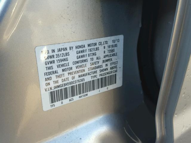 JHMGE8H59DC076365 - 2013 HONDA FIT SPORT SILVER photo 10