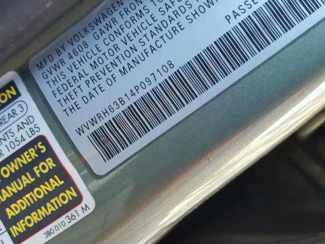 WVWRH63B14P097108 - 2004 VOLKSWAGEN PASSAT GLX GREEN photo 10