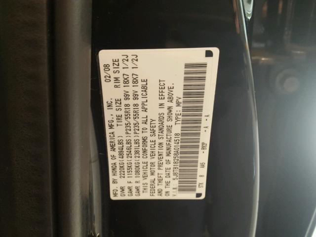 5J8TB18258A014518 - 2008 ACURA RDX BLACK photo 10