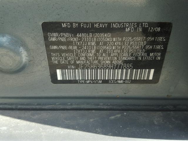 JF2SH63689H777885 - 2009 SUBARU FORESTER 2 GREEN photo 10