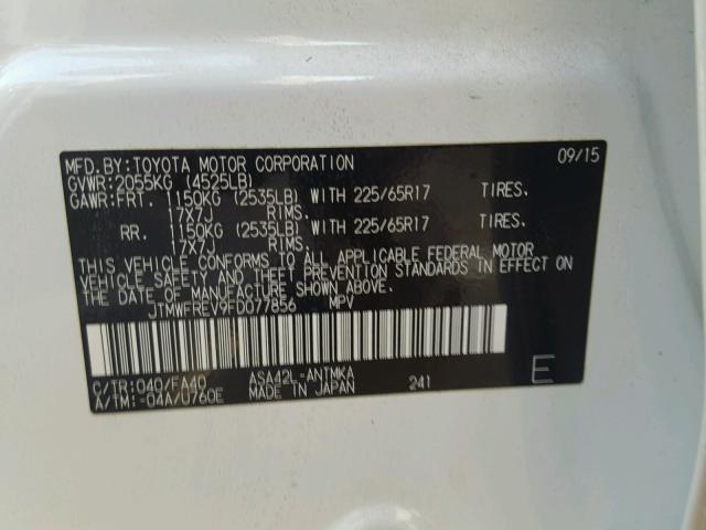 JTMWFREV9FD077856 - 2015 TOYOTA RAV4 XLE WHITE photo 10