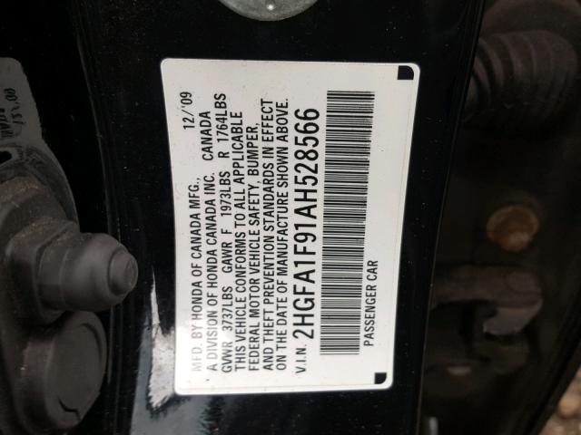 2HGFA1F91AH528566 - 2010 HONDA CIVIC EXL 黑色 照片 10