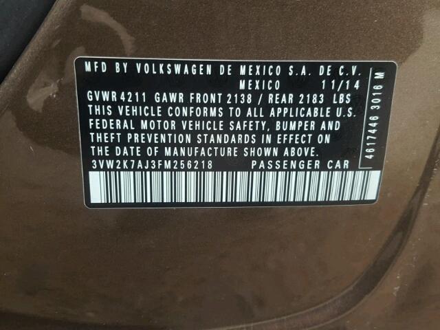3VW2K7AJ3FM256218 - 2015 VOLKSWAGEN JETTA BASE BROWN photo 10