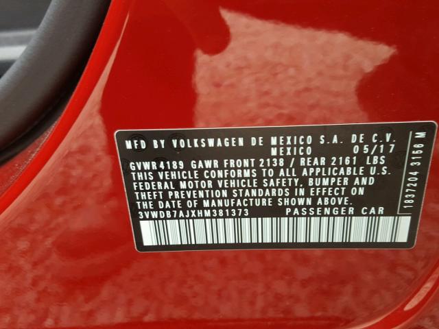 3VWDB7AJXHM381373 - 2017 VOLKSWAGEN JETTA SE RED photo 10