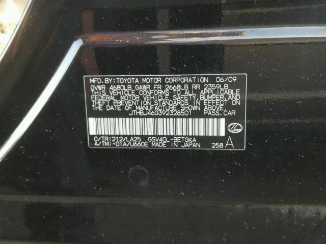 JTHBJ46G392328501 - 2009 LEXUS ES 350 BLACK photo 10