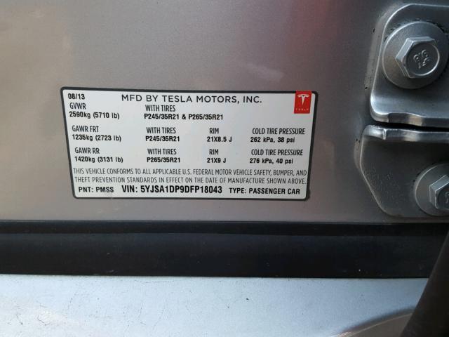 5YJSA1DP9DFP18043 - 2013 TESLA MODEL S Silber Foto 10