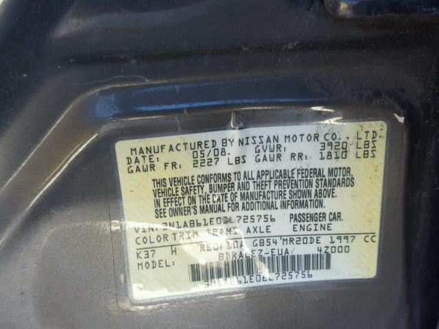 3N1AB61E08L725756 - 2008 NISSAN SENTRA 2.0 GRAY photo 10