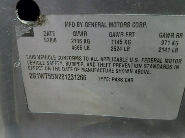 2G1WC583089214638 - 2008 CHEVROLET IMPALA LT GRAY photo 10