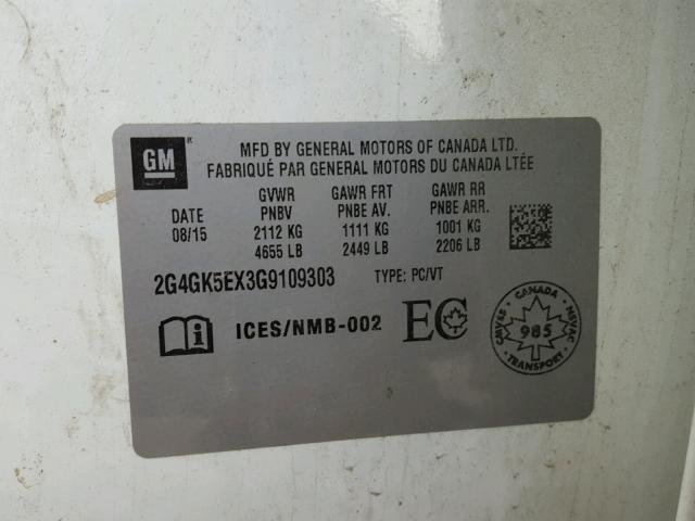 2G4GK5EX3G9109303 - 2016 BUICK REGAL WHITE photo 10