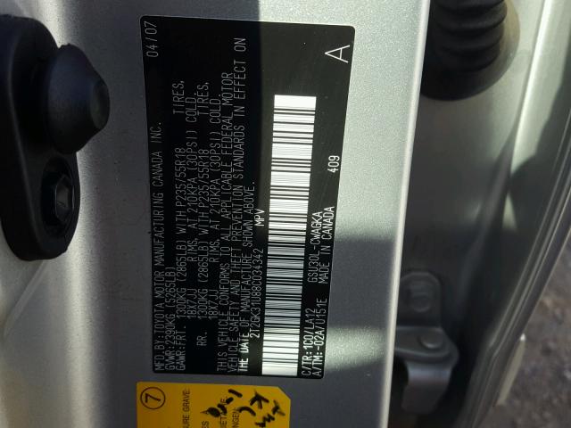 2T2GK31U88C034342 - 2008 LEXUS RX 350 SILVER photo 10