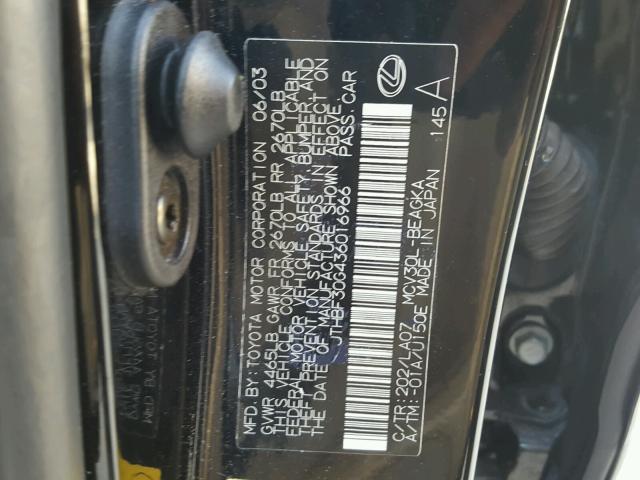 JTHBF30G436016966 - 2003 LEXUS ES 300 BLACK photo 10