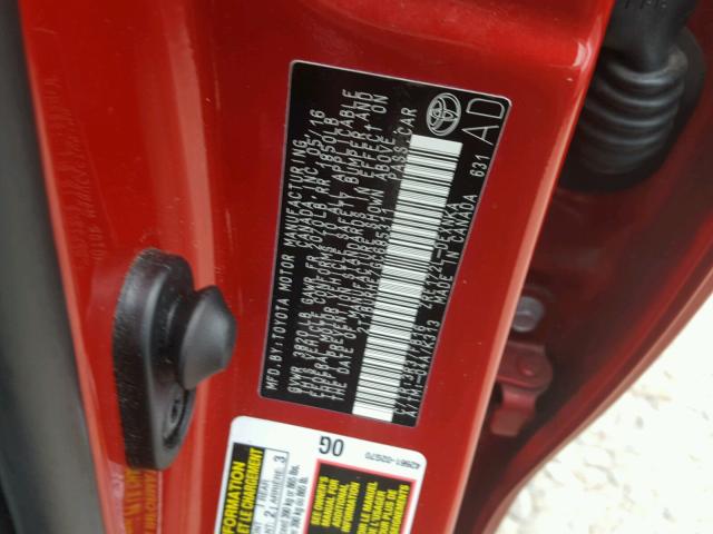 2T1BURHE7GC685311 - 2016 TOYOTA COROLLA L RED photo 10