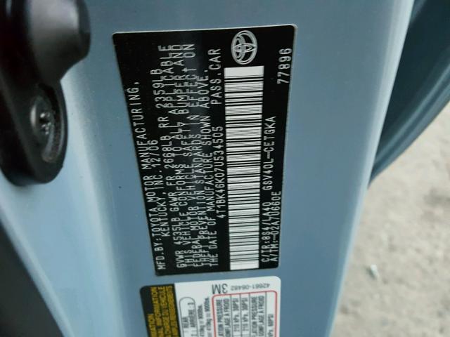 4T1BK46K07U534505 - 2007 TOYOTA CAMRY NEW BLUE photo 10