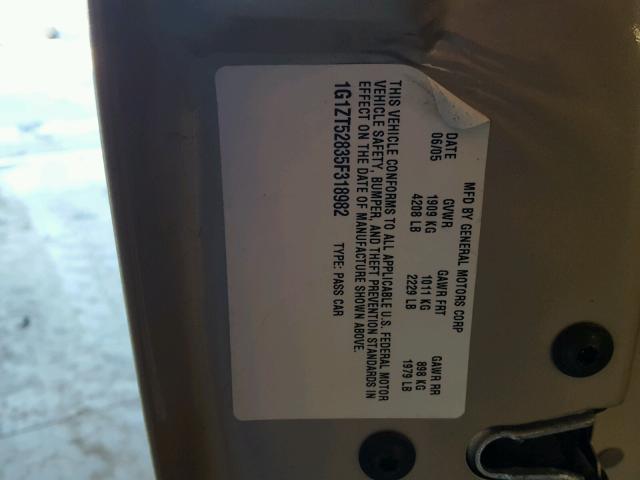 1G1ZT52835F318982 - 2005 CHEVROLET MALIBU LS ოქროსფერი ფოტო 10