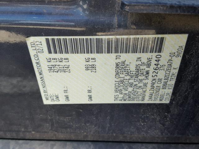 1N4AL2AP4CN526440 - 2012 NISSAN ALTIMA BAS CHARCOAL photo 10