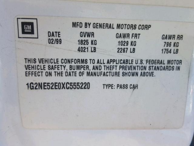 1G2NE52E0XC555220 - 1999 PONTIAC GRAND AM S WHITE photo 10