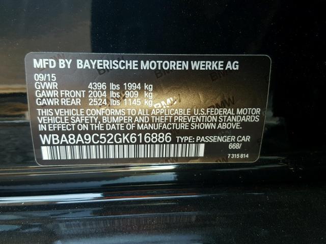 WBA8A9C52GK616886 - 2016 BMW 320 I BLACK photo 10