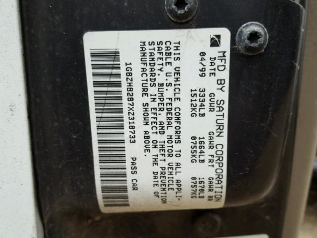 1G8ZH8287XZ318733 - 1999 SATURN SW1 WHITE photo 10