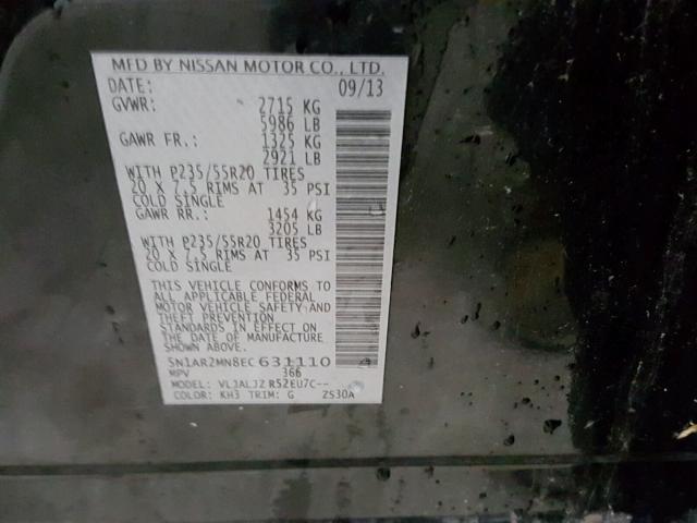 5N1AR2MN8EC631110 - 2014 NISSAN PATHFINDER BLACK photo 10