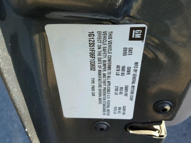 1G1ZS51F06F133602 - 2006 CHEVROLET MALIBU LS ნაცრისფერი ფოტო 10