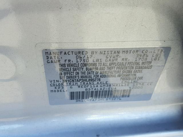 3N1CN7AP3HL895276 - 2017 NISSAN VERSA S SILVER photo 10