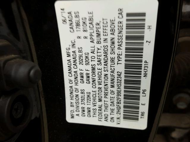 2HGFB2F99EH532342 - 2014 HONDA CIVIC EXL BLACK photo 10