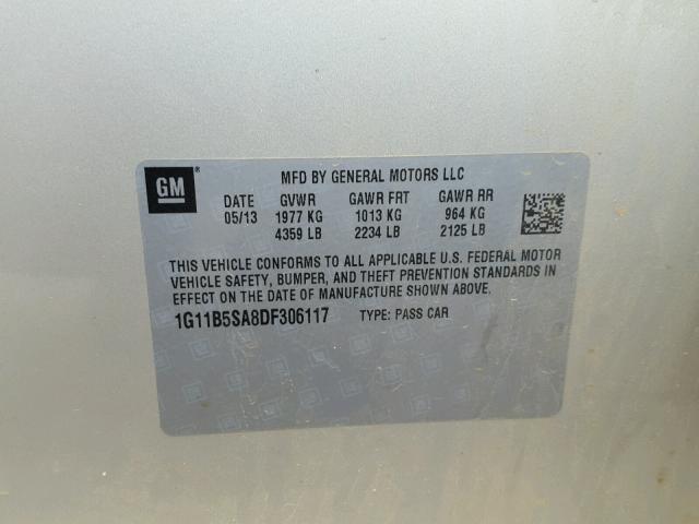 1G11B5SA8DF306117 - 2013 CHEVROLET MALIBU LS GRAY photo 10