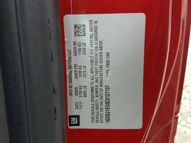 1G6DJ1E30C0127197 - 2012 CADILLAC CTS PERFOR Czerwony zdjęcie 10