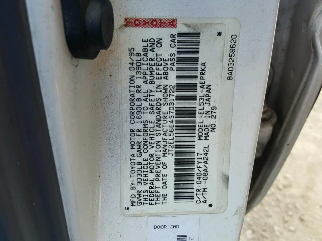 JT2EL56E4S7031722 - 1995 TOYOTA TERCEL DX WHITE photo 10