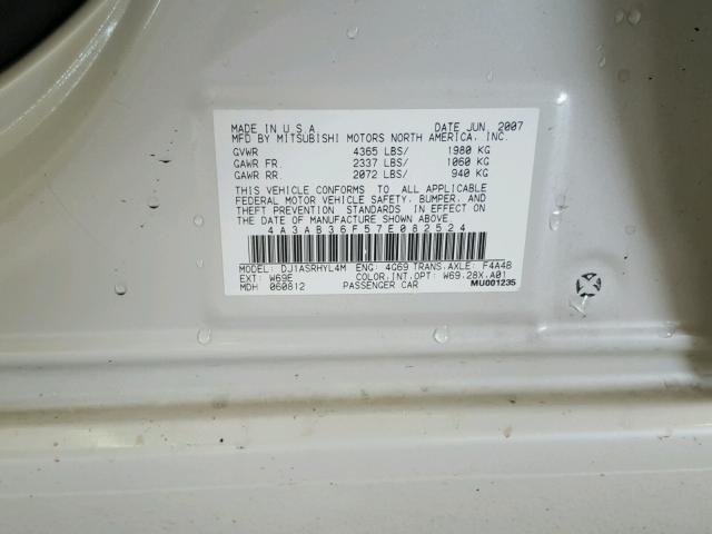 4A3AB36F57E082524 - 2007 MITSUBISHI GALANT ES WHITE photo 10