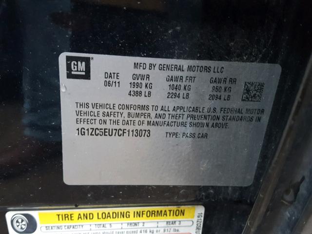 1G1ZC5EU7CF113073 - 2012 CHEVROLET MALIBU 1LT BLACK photo 10